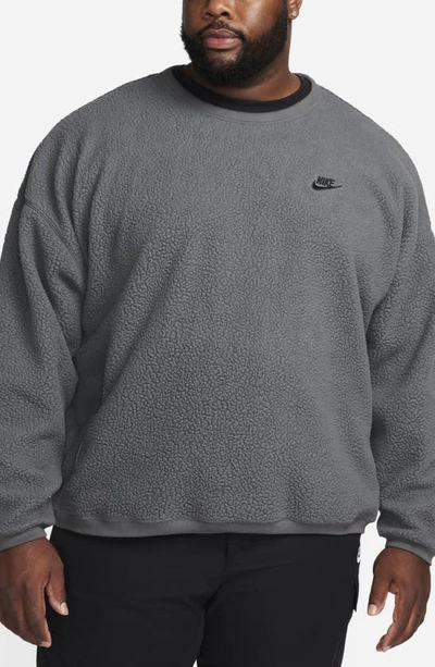 Shop Nike Club Fleece Oversize Crewneck Sweatshirt In Iron Grey/ Black
