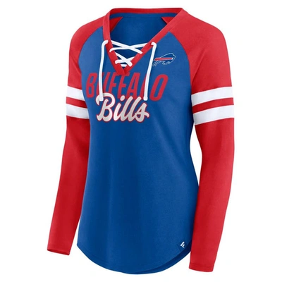 Shop Fanatics Branded Royal/red Buffalo Bills True To Form Raglan Lace-up V-neck Long Sleeve T-shirt