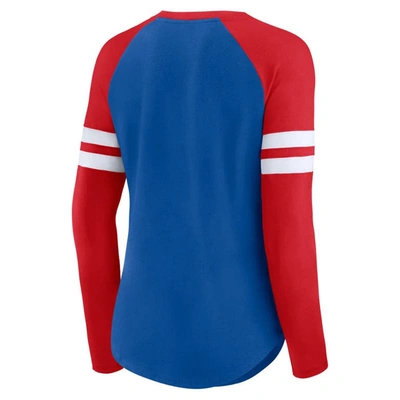 Shop Fanatics Branded Royal/red Buffalo Bills True To Form Raglan Lace-up V-neck Long Sleeve T-shirt