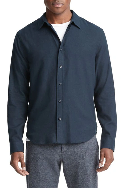 Shop Vince Brushed Cotton & Wool Button-up Shirt In Coastal
