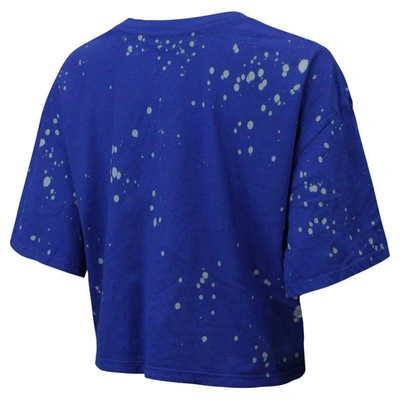 Shop Majestic Threads Royal Los Angeles Rams Bleach Splatter Notch Neck Crop T-shirt