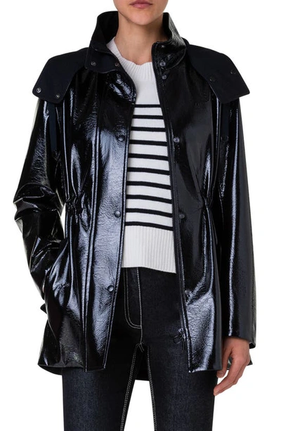 Shop Akris Punto Faux Leather Hooded Jacket In Black