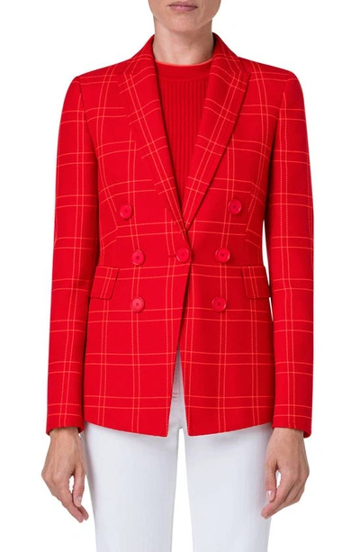Shop Akris Punto Windowpane Plaid Faux Double Breasted Blazer In Red