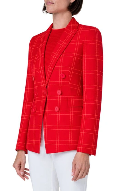 Shop Akris Punto Windowpane Plaid Faux Double Breasted Blazer In Red