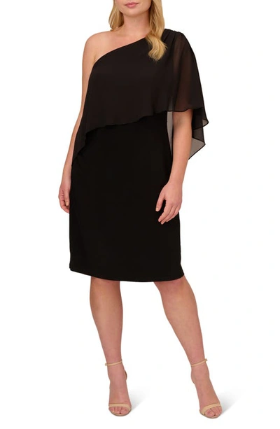 Shop Adrianna Papell Chiffon & Jersey One-shoulder Cocktail Dress In Black