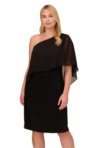 Shop Adrianna Papell Chiffon & Jersey One-shoulder Cocktail Dress In Black