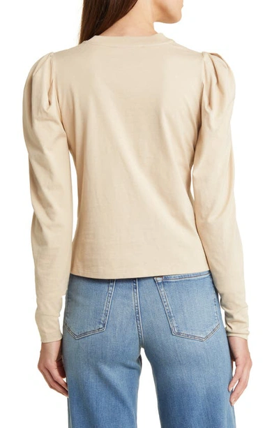 Shop Frame Gathered Long Sleeve Organic Cotton T-shirt In Beige
