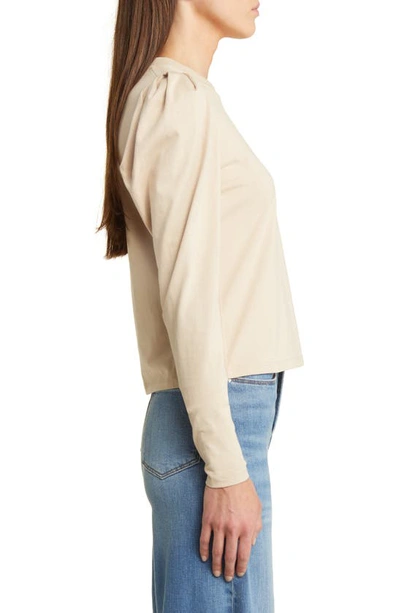 Shop Frame Gathered Long Sleeve Organic Cotton T-shirt In Beige