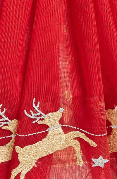 Shop Zunie Long Sleeve Embroidered Reindeer Dress In Red/ Gold