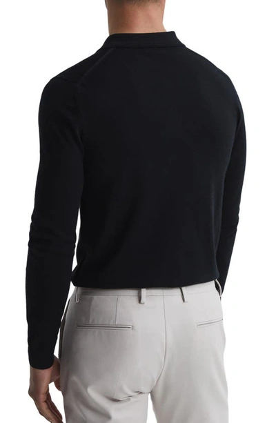 Reiss Mens Navy Trafford Long-sleeve Merino-wool Polo Top In Black