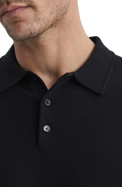 Reiss Mens Navy Trafford Long-sleeve Merino-wool Polo Top In Black