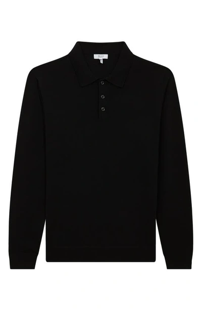 Reiss Mens Navy Trafford Long-sleeve Merino-wool Polo Top In Black
