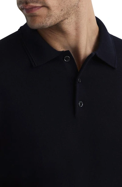 Reiss Mens Navy Trafford Long-sleeve Merino-wool Polo Top In Navy