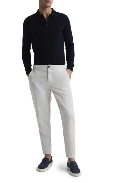 Reiss Mens Navy Trafford Long-sleeve Merino-wool Polo Top In Navy