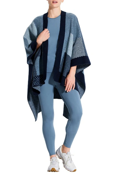 Shop Nz Active By Nic+zoe Patchwork Jacquard Reversible Sweater Poncho In Aqua Multi