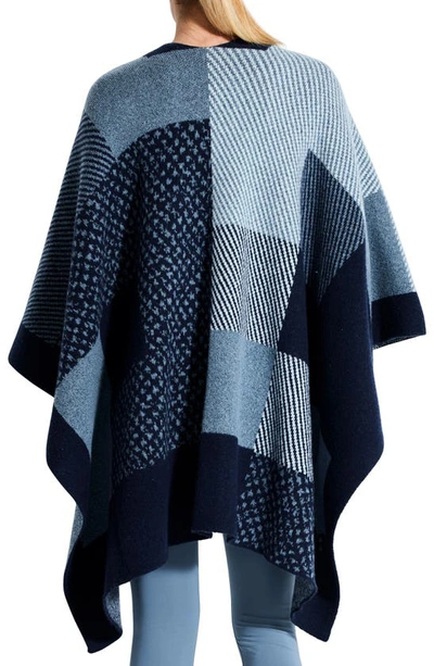 Shop Nz Active By Nic+zoe Patchwork Jacquard Reversible Sweater Poncho In Aqua Multi