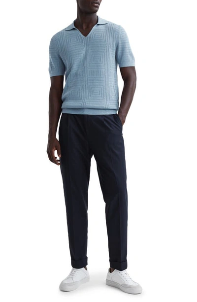 Shop Reiss Thames Geometric Textured Polo Sweater In Porcelain Blue