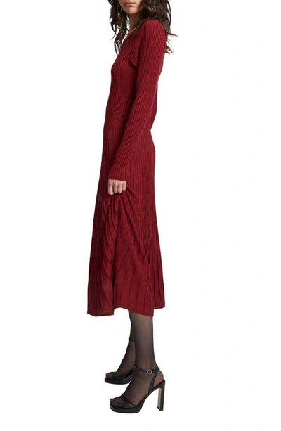 Shop Bardot Rina Long Sleeve Ribbed Sweater Dress In Burgundy