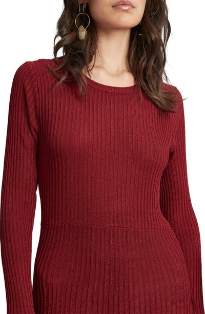 Shop Bardot Rina Long Sleeve Ribbed Sweater Dress In Burgundy