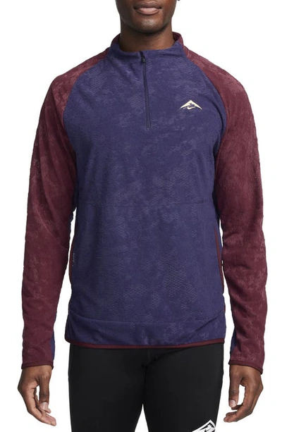 Shop Nike Dri-fit Half Zip Midlayer Trail Running Top In Purple Ink/ Maroon/ Melon