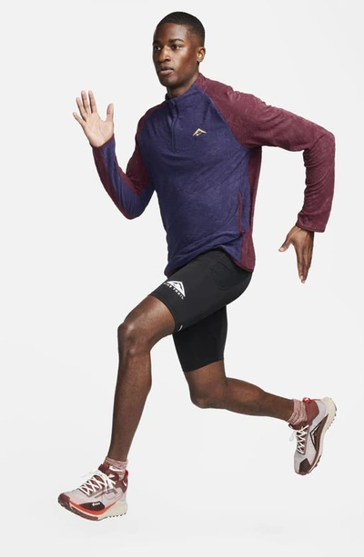 Shop Nike Dri-fit Half Zip Midlayer Trail Running Top In Purple Ink/ Maroon/ Melon