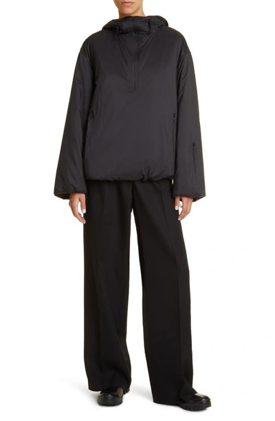 The Row Althena Padded Hooded Quarter-zip Track Jacket In Black