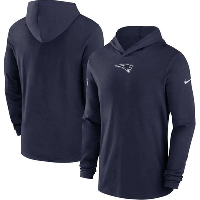 Shop Nike Navy New England Patriots Sideline Performance Long Sleeve Hoodie T-shirt