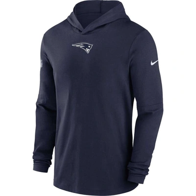 Shop Nike Navy New England Patriots Sideline Performance Long Sleeve Hoodie T-shirt