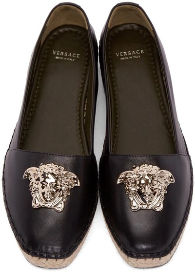 Shop Versace Black Leather Medusa Espadrilles
