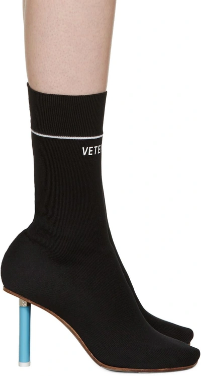 Shop Vetements Black Logo Ankle Sock Boots