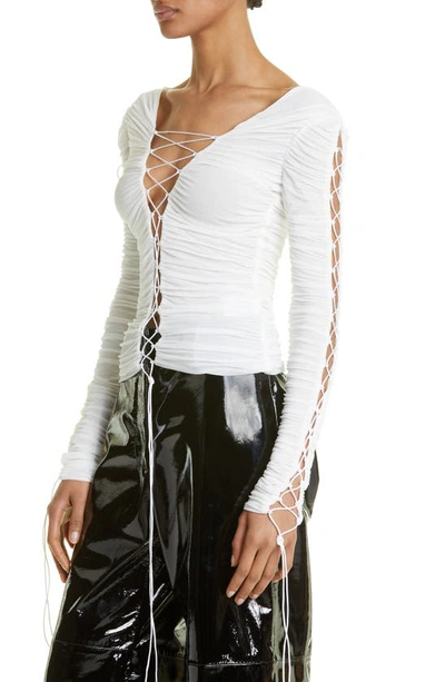 Shop Interior The Kit Sheer Lace-up Top In Cream