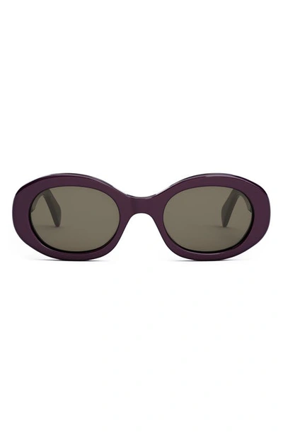 Shop Celine Triomphe 52mm Oval Sunglasses In Shiny Violet / Brown