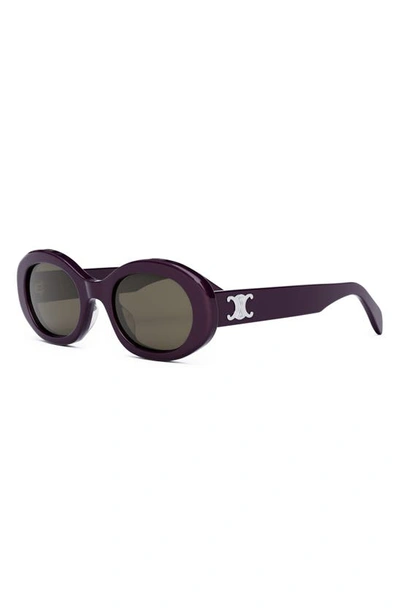 Shop Celine Triomphe 52mm Oval Sunglasses In Shiny Violet / Brown