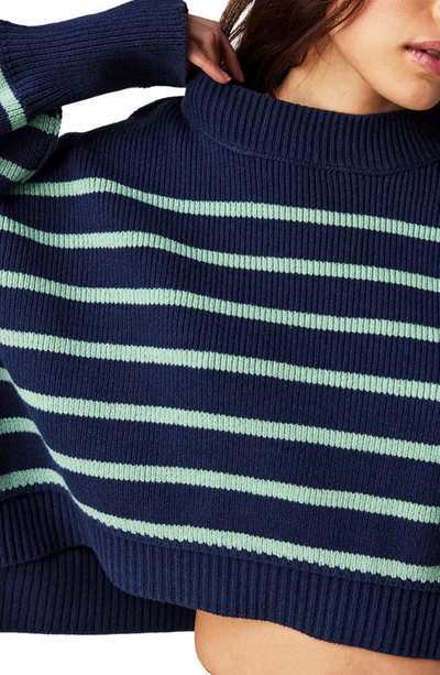 Shop Free People Easy Street Stripe Rib Crop Sweater In Navy Combo
