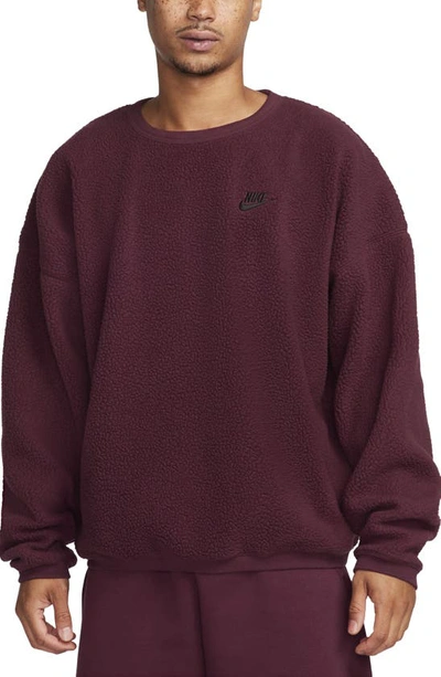 Shop Nike Club Fleece Oversize Crewneck Sweatshirt In Night Maroon/ Black