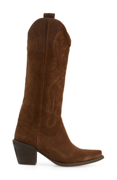 Jeffrey Campbell Rancher Knee High Western Boot In Brown Suede