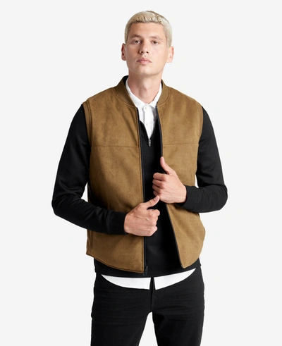 Kenneth Cole Quilted Faux Suede Reversible Vest In Khaki Black
