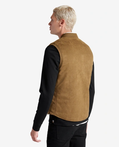 Kenneth Cole Quilted Faux Suede Reversible Vest In Khaki Black