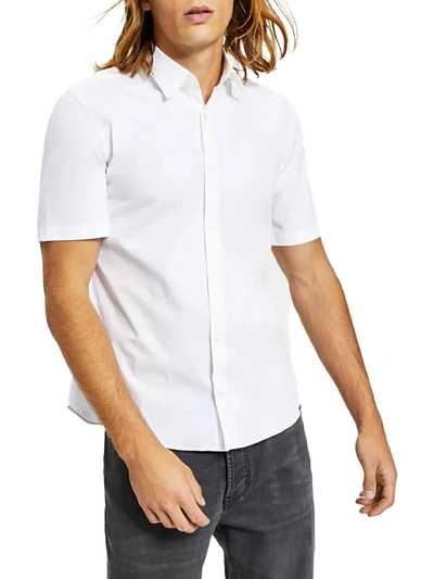 Shop Hugo Mens Slim Fit Stretch Button-down Shirt In White