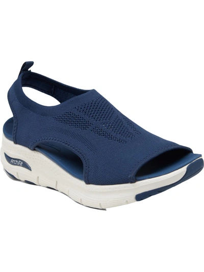 Shop Skechers Arch Fit-city Catch Womens Knit Slingback Wedge Sandals In Blue