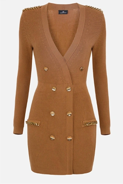 Shop Elisabetta Franchi Women's Double Breasted Knit Dress In Brown