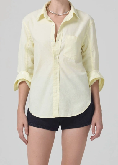 Shop Citizens Of Humanity Kayla Shrunken Shirt In Oxford Baby Yellow In Multi
