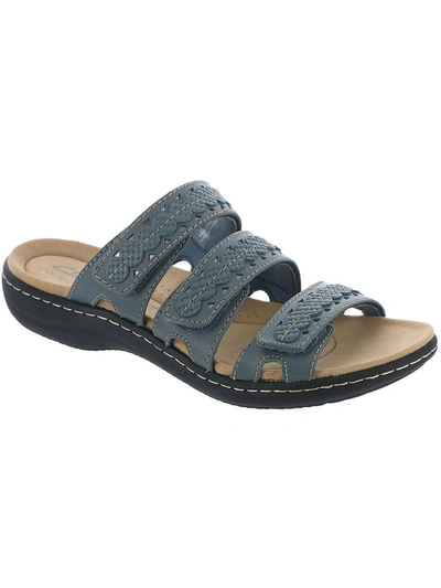 Shop Clarks Laurieann Cove Womens Leather Slip On Slide Sandals In Blue