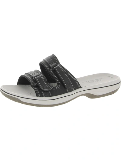 Shop Cloudsteppers By Clarks Womens Faux Leather Cushioned Slide Sandals In Black
