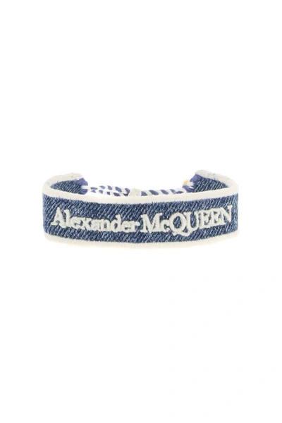 Shop Alexander Mcqueen Embroidered Bracelet In Blue