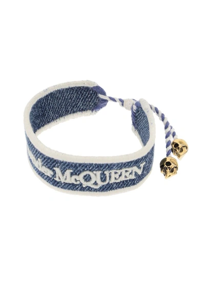 Shop Alexander Mcqueen Embroidered Bracelet In Blue