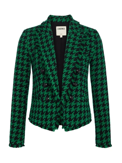 Shop L Agence Brooke Open-front Blazer In Green/black Houndstooth