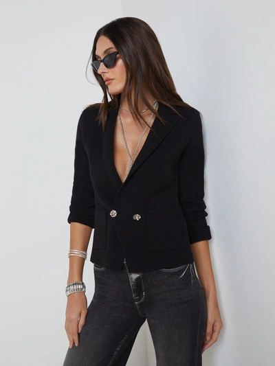 Shop L Agence Sofia Knit Blazer In Black/crystal