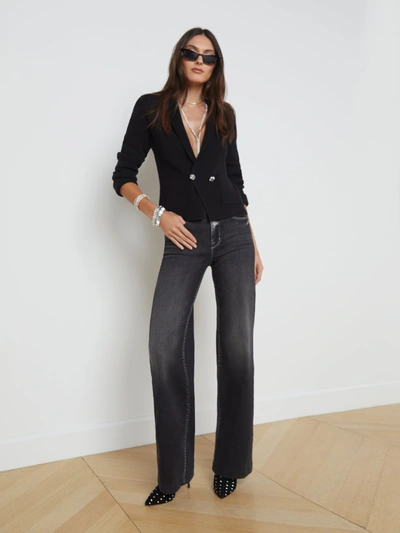 Shop L Agence Sofia Knit Blazer In Black/crystal