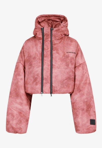 Shop Y/project Cropped Tie-dye Double-zip Jacket In Pink